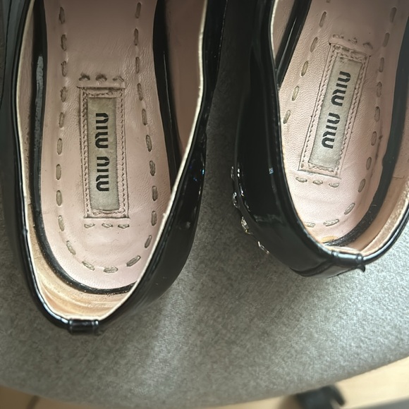 Miu Miu Black Patent Leather Crystal Embellished Lace Up Derby Size 7 - Picture 8 of 15